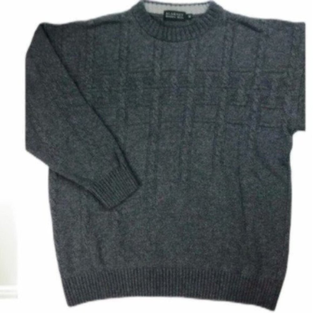 Blarney Woolen Mills Mens Fisherman Sweater Sz M Ireland Gray Cableknit Crewneck